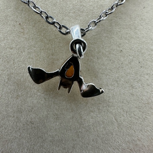 Silver and Amber Bat Pendant on Stainless Steel Chain - Picture 4 of 8